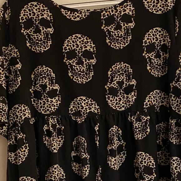 Emery Rose Black Skull Print Dress Empire Waist Goth Short Sleeve Women’s XL - Picture 3 of 5